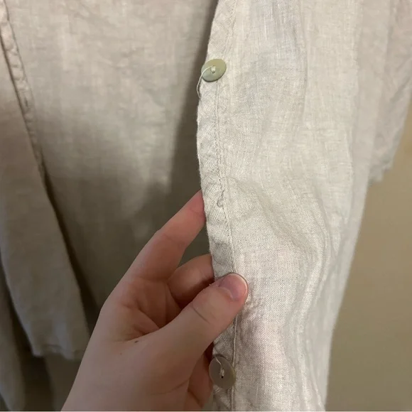 Match Point USA Linen Open Front Beige Cardigan Sz L Boho Natural Fiber Basic - Picture 4 of 8